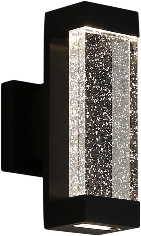 Cerdeco Modern Crystal Bubble Outdoor Wall Light Matte Black Painted 12 W 3000 K Warm White Up Down Light Fixture