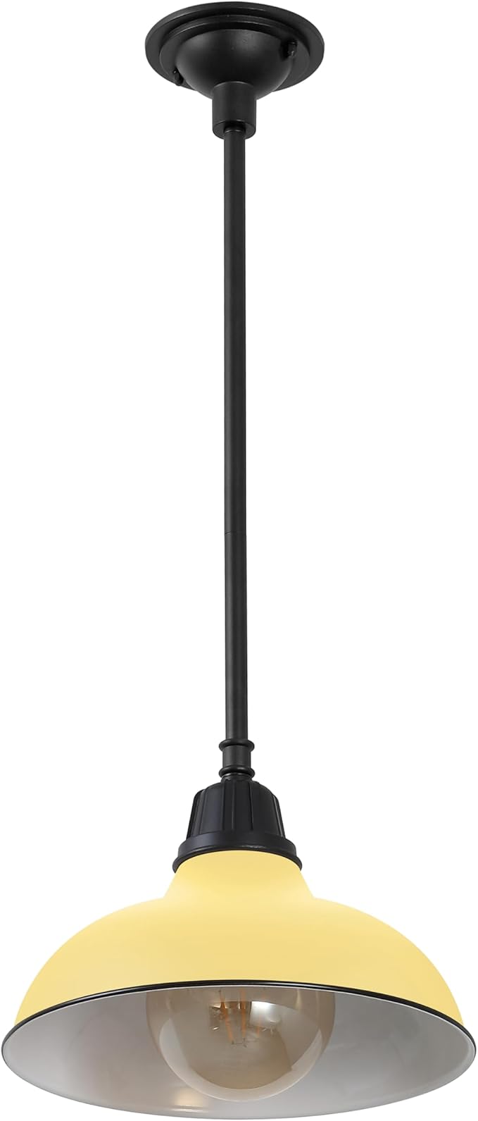 JONATHAN Y 12.25 Matte Yellow 1-Light Farmhouse Indoor/Outdoor LED Pendant Iron Hanging Light and Black Metal Shade Rustic Ceiling Lamp for Kitchen Island LED Bulb Included (JYL7611H)