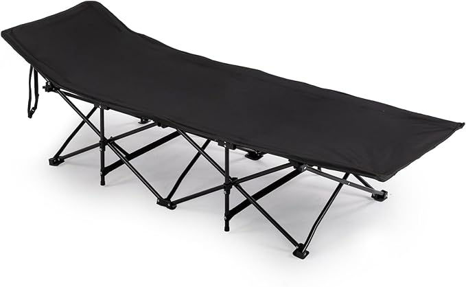 Outdoor Camping Cot for Sleeping Bed 330LBS Max Load Heavy-Duty Oxford Foliding Cots for Adults Portable with Mattress Carry Bag for Guest Travel Hiking (Black)