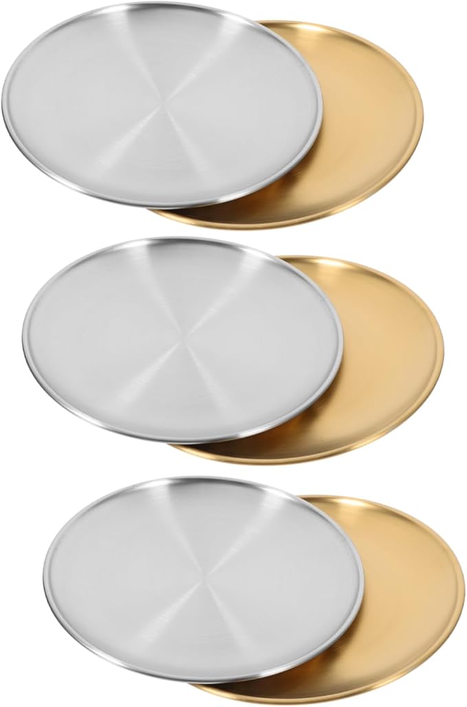 6pcs Stainless Steel Salad Plates Dinner Metal Dishes Stylish Gold Silver Food Serving Platter for Camping Outdoor Parties Bbq Appetizers
