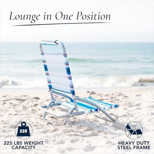 Caribbean Joe Folding Beach Chair 1 Position Lightweight and Portable Foldable Outdoor Camping Chair Red White and Blue Stripe