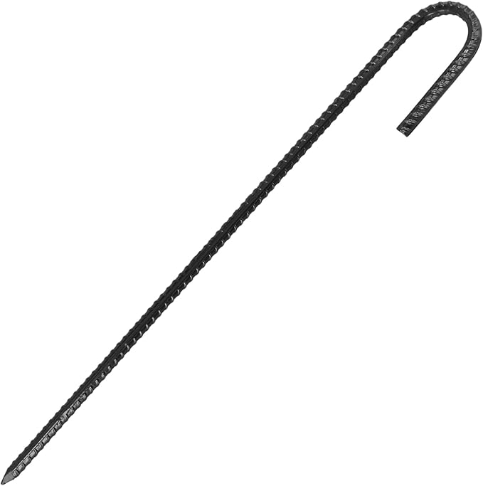 LEXININ J Rebar Stakes 16 Inch Tent Stakes Black J Hooks for Ground Chain Link Fence Garden 20 Pieces