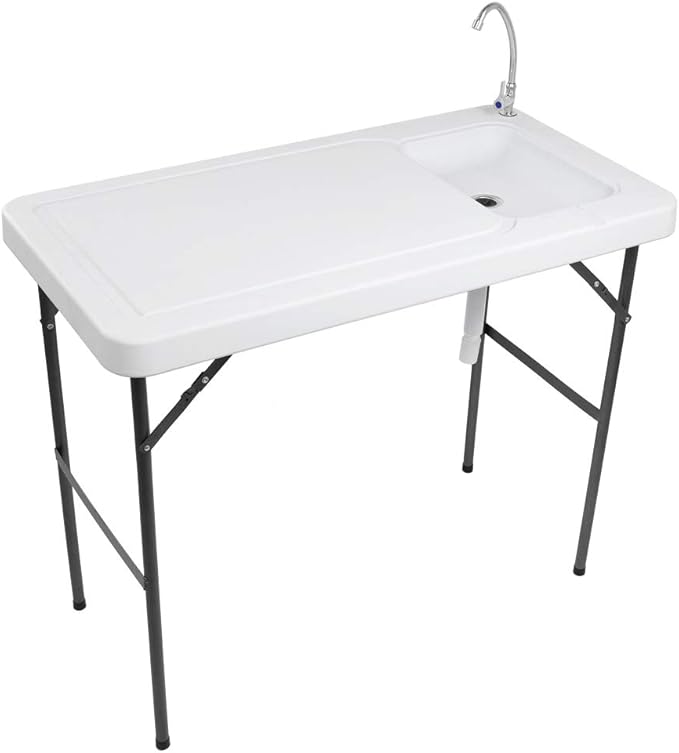 VINGLI Outdoor Folding Fish and Game Cleaning Table w/Sink| Portable &amp Durable Standard Garden Connection Upgraded Drainage Hose Stainless Steel (Classic)…