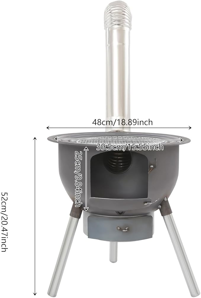 Multifunction Wood Burning Stove With Grill Rack Camping Wood Stove Large Charcoal Grill With Grill Rack For Outdoor/Backyard Cooking Picnic And Barbecue. (Black-19in)