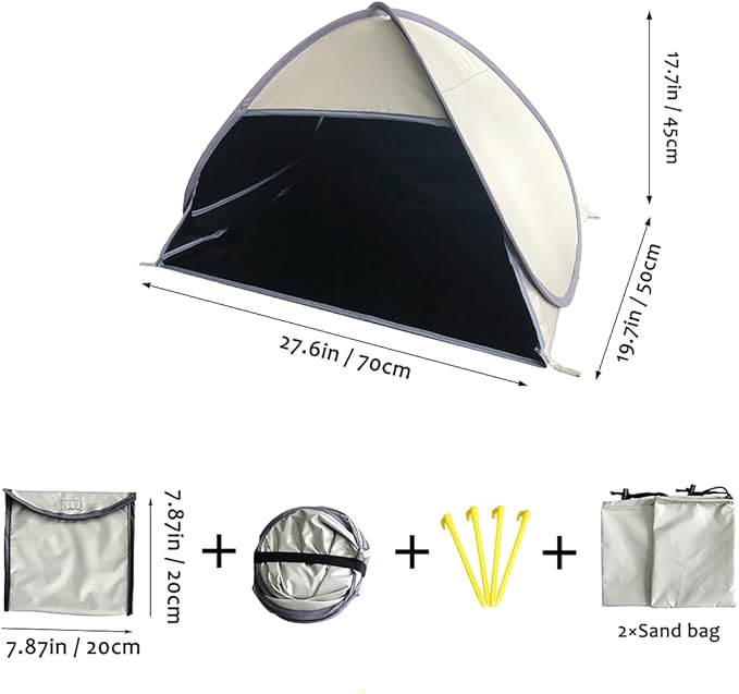 Small Pop Up Beach Tent with Meshed Window Portable Head Tent Beach Pet Shade for Small Dogs/Cats (Khaki)