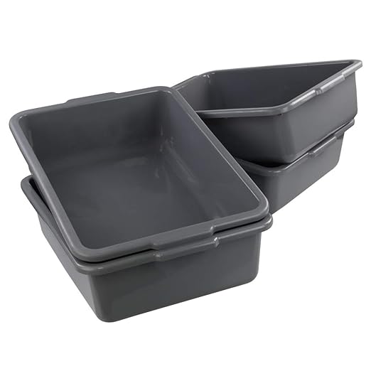 Kiddream Set of 4 Rectangle Bus Tubs 24 Quart Plastic Commercial Bus Trays Grey