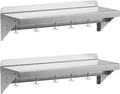 2 pack Metal Multifunctional Storage Rack with Backplash for Kitchen [NSF Certified] 12 x 36 Stainless Steel Wall Mount Shelf with 6 Hooks for Hanging Pots Panscookware in Home and