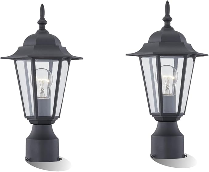 WISBEAM 2 Packs Outdoor Post Light Pole Lantern E26 Base 60W Max Aluminum Housing Plus Glass Wet Location Rated ETL Qualified Bulbs not Included Black