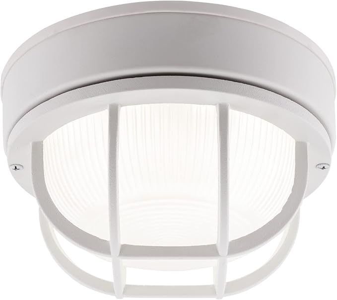 YoonLIT 8.0 inch Outdoor Round LED Bulkhead Light Fixture Wall or Ceiling Flush Mount Waterproof for Porch Basement Hallway Balcony 11.5W 900 Lumens 5000K White Finish 1-Pack