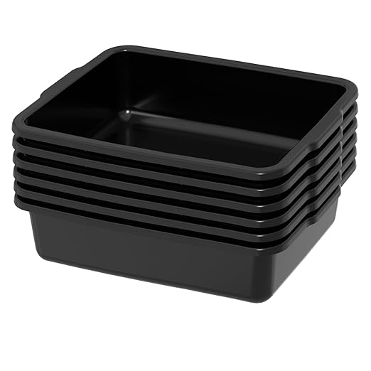 24 L Black Food Service Bus Tub Plastic Commercial Bus Tubs 6 Packs
