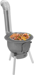 Multifunction Wood Burning Stove With Grill Rack Camping Wood Stove Large Charcoal Grill With Grill Rack For Outdoor/Backyard Cooking Picnic And Barbecue. (Silver- Grey-16.9in+ 3 Wok Rings)