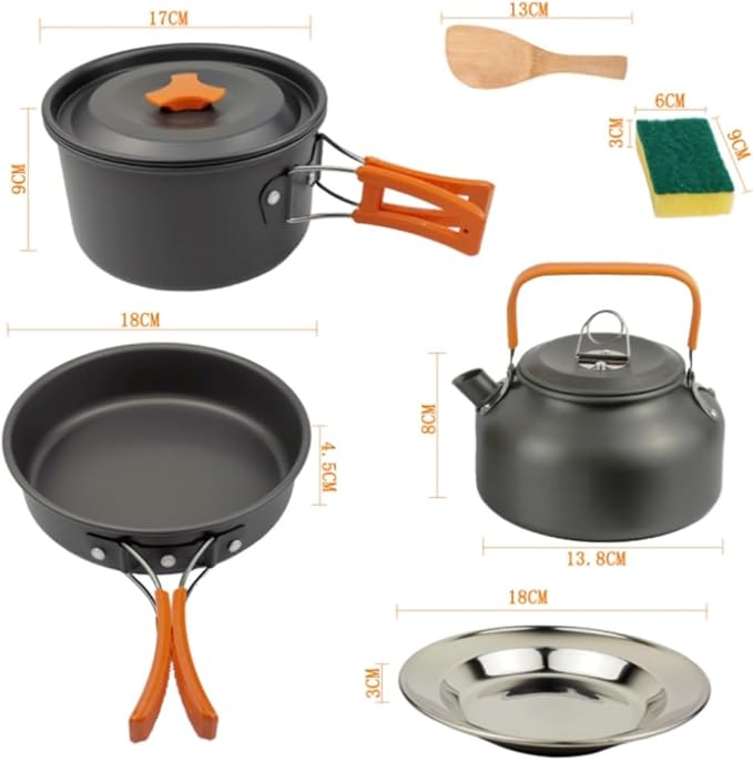 Camping Campfire Utensils Portable Camping Tableware Cooking Set Outdoor Cookware Pan Pot Bowl Spoon Utensils for Hiking Picnic Travel Backpacking Gear