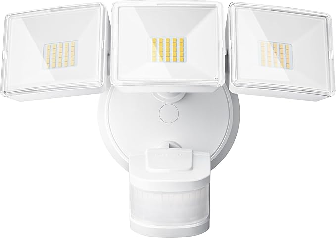 OREiN 4500LM/30W Flood Lights Outdoor 240°/40FT Motion Sensor Outdoor Lights Dusk to Dawn/Auto/Test Mode IP65 Waterproof LED Security Light for Yard Garden White (Hardwired)