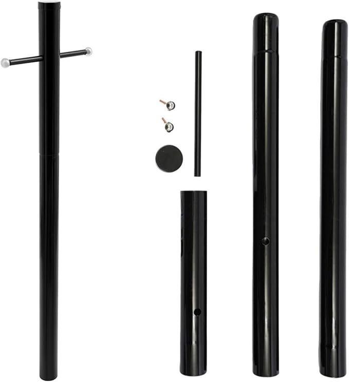 8FT Direct Burial Lamp Post Split Street Light Pole with Cross Arm Lighting Post Fixtures for Pathway Courtyard Parking Lot Fits Standard 3 Post Top Fixtures (8FT 76mm Direct Burial)
