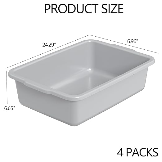4-Pack Commercial Bus Tubs Box/Tote Box Grey Plastic Storage Bin with Handles/Wash Basin Tub (32 Liter)