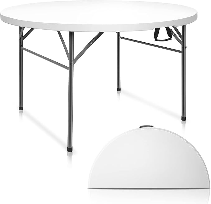 Camping Table 48 Round Bi-Folding Commercial Table 4 Feet Portable Plastic Dining Card Table for Kitchen or Outdoor Party Wedding Event 1-Pack(Quantity 2)