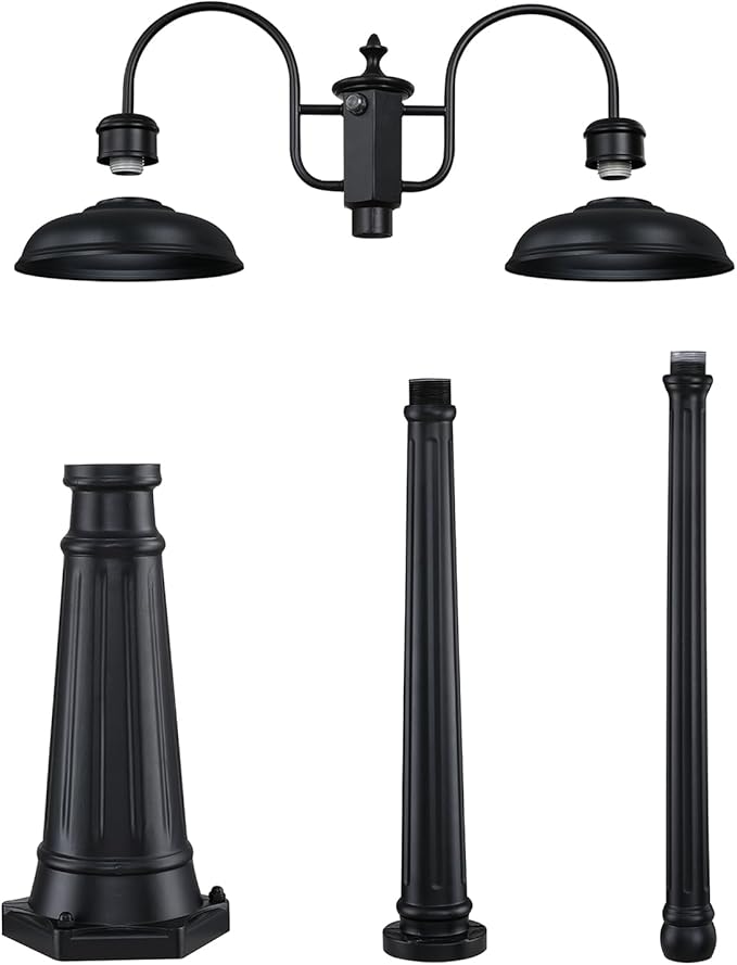 Outdoor Post Light Dusk to Dawn Outdoor Lamp Post Lights 2-Head Farmhouse Street Light Fixture Exterior Black Pole Lights Waterproof Lantern Lamp Outdoor Lighting for Garden Patio Pathway