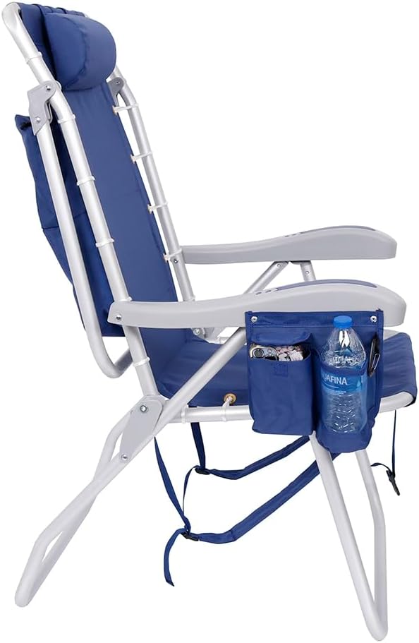 Ultimate Heavy Duty High Seat Aluminum Folding Backpack Beach Chair for Adults | Lay Flat 5 Reclining Positions | Removable Insulated Cooler Pouch | 300 lbs Weight Capacity