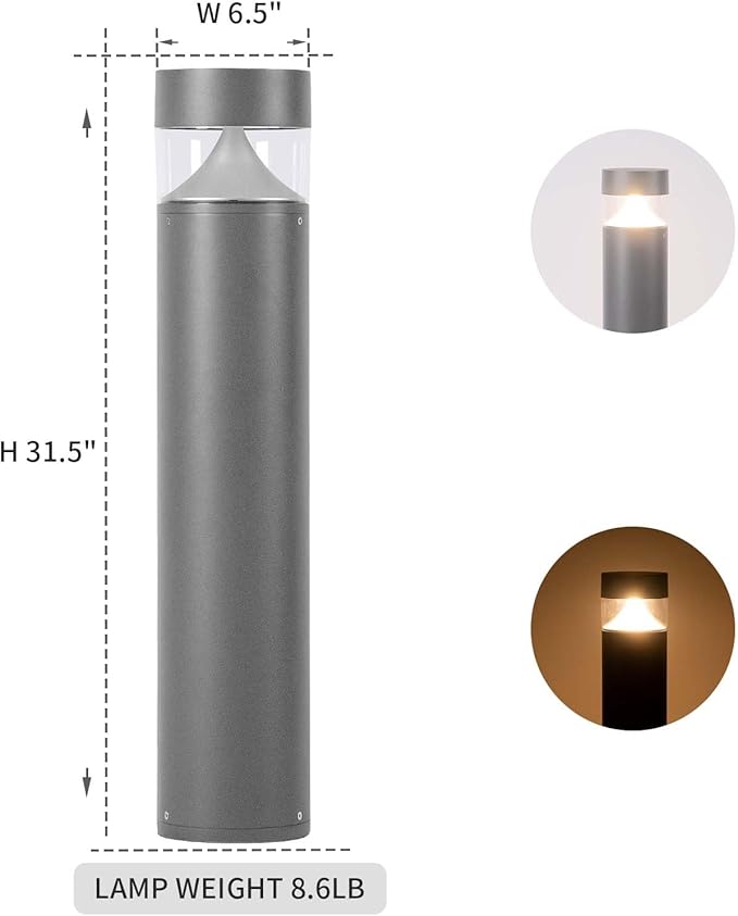 Outdoor Pathway Light 32 in IP65 Waterproof Driveway Lights 3000K led Landscape Lighting Outside620LM Path Lights 120V Hard Large Bollard Lamp for Garden Yard Patio Lawn Walkway Decor
