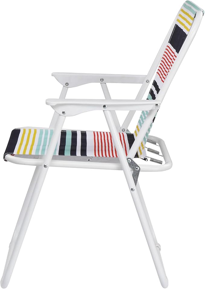 Generic 2 Pcs Folding Beach &amp Camping Chairs Multicolor Striped Webbed High Back Steel Frame Portable &amp Easy to Fold 220 lbs Capacity