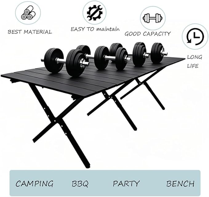 Portable Low Alluminum Roll Up Travel Folding Table for Beach Camping &amp Picnic – Compact Lightweight Multi-Purpose for Indoor &amp Outdoor Use (Black)