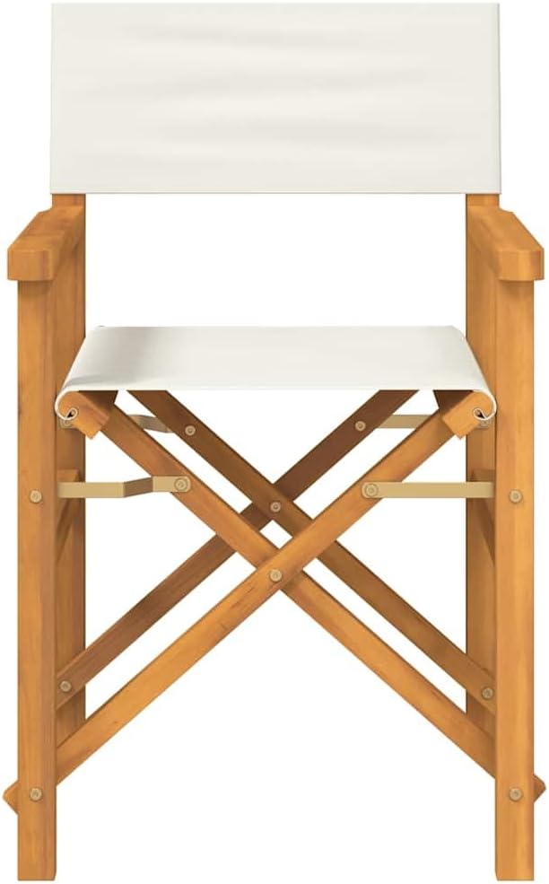 Folding Director Chair Cream Solid Teak Wood Frame 21.5 x 22.4 x 33.5 in Portable Outdoor Seat for Patio Camping Balcony Garden Dining and Living Room