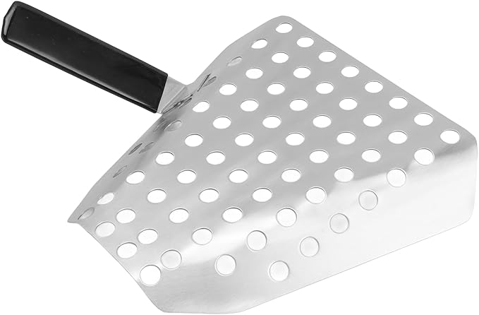 Alomejor Stainless Steel Ergonomic French Fry Scooper with Holes for Popcorn 2pcs Large Area Scoop for Movie Theaters 7.7x7.5x4.3in