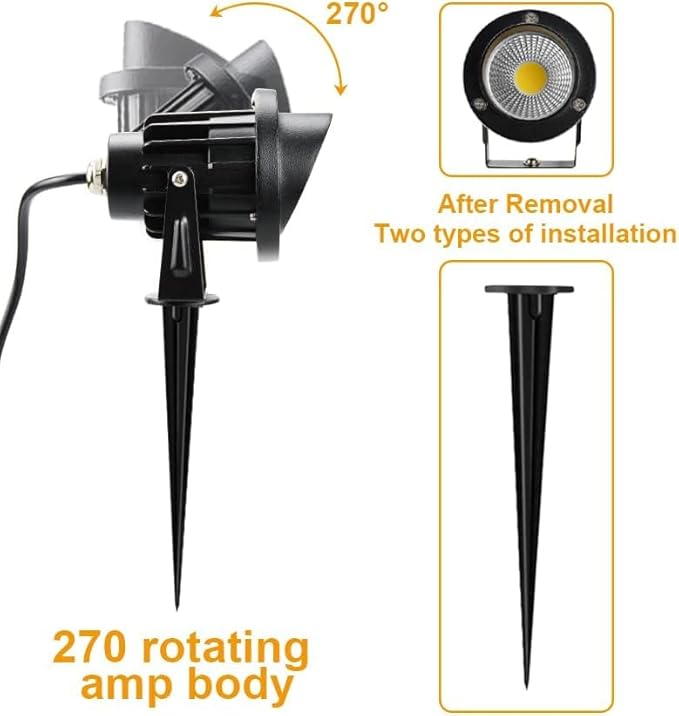 Romwish 120V LED Landscape Spotlights 10W Outdoor Spotlights for Yard 3000K Warm White 120V AC Spot Light with Ground Spike Waterproof Landscape Lighting for House Garden Lawn Decorative - 4 Pack