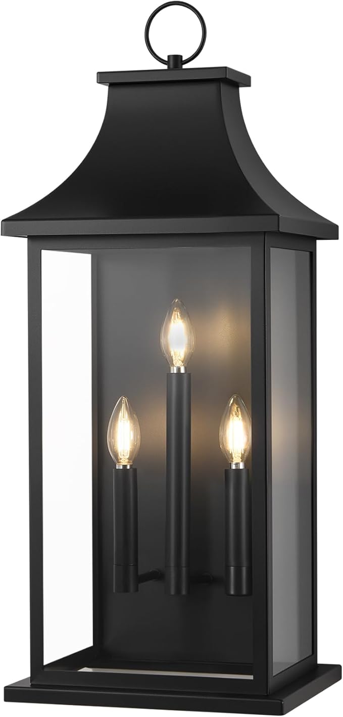 Extra Large Outdoor Wall Lights Outside Lights Exterior Lighting Fixtures Wall Mount Wall Sconce Light Outdoor Lanterns for Porch Black 28 3-Light 1-Pack