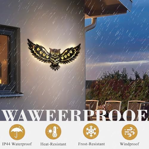Solar Outdoor Wall Decor Lights Owl Hanging Wall Light Outdoor Metal Solar Garden Lights Porch Patio Yard Decorative Large 23.62inch Warm White