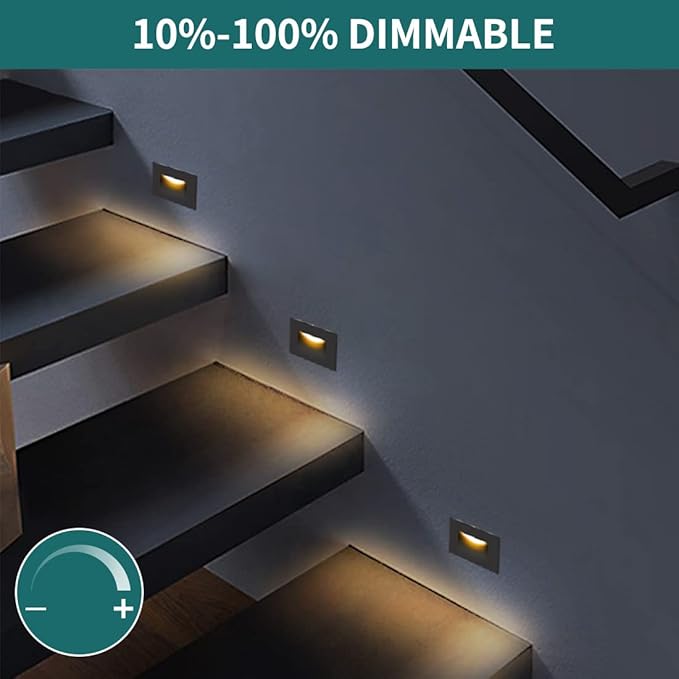 kadision 120V Dimmable LED Step Lights 3000K/4000K/5000K Selectable 3.5W 175lm Indoor Outdoor Stair Lights Aluminum ORB Finish 12 Pack