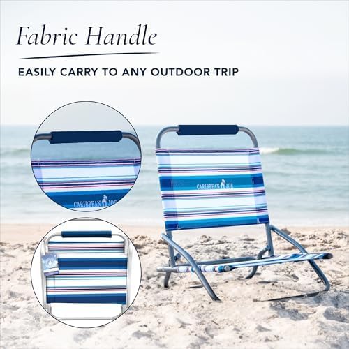 Caribbean Joe Folding Beach Chair 1 Position Lightweight and Portable Foldable Outdoor Camping Chair Red White and Blue Stripe