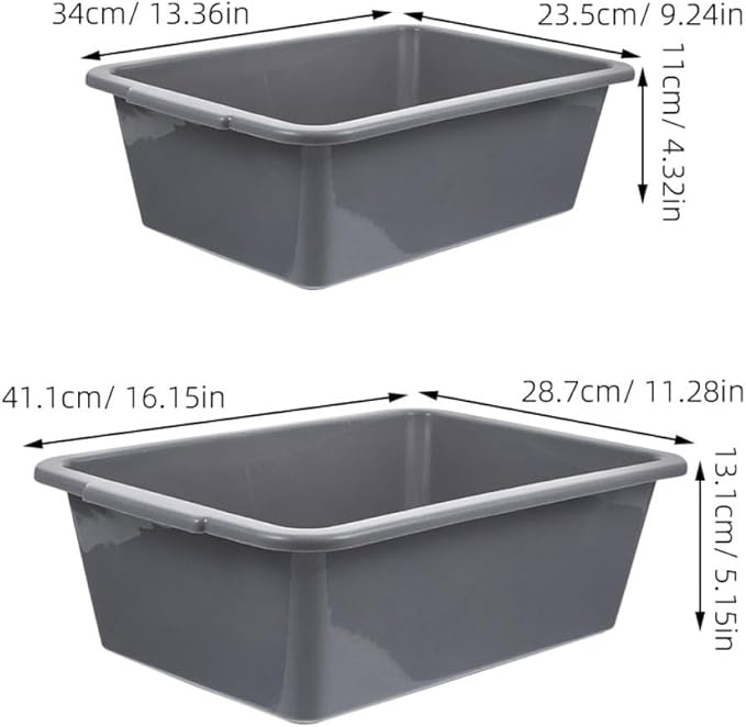 Wakauto 2pcs Rectangular Dish Washing Tub Set Plastic Rectangle Bucket for Kitchen Storage and Dish Washing with Large Capacity 34x23.8x10.9cm 41.4x28.7x13.1cm