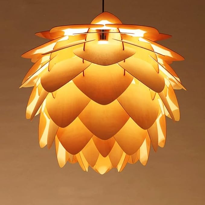 Modern Art Wood Wooden Pinecone Pendant Lights Christmas Decorations for Home Restaurant Farmhouse Hanging Lamps Home Living Room Kitchen Island Dining Room Entryway Hallway Fixtures (12'')