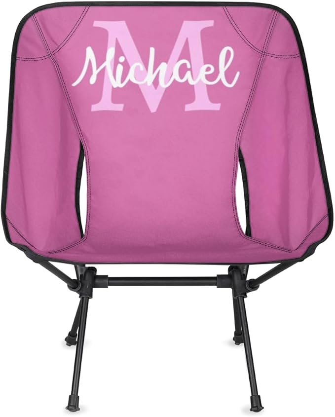 Custom Rose Pink Portable Camping Chair Personalized Backpacking Chair with Name Lightweight Foldable Chairs for Hiking Beach