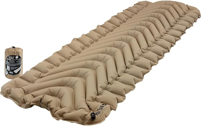 Klymit Static V Inflatable Sleeping Pad for Camping Lightweight Hiking and Backpacking Air Bed 3 Inch Thick Coyote Sand