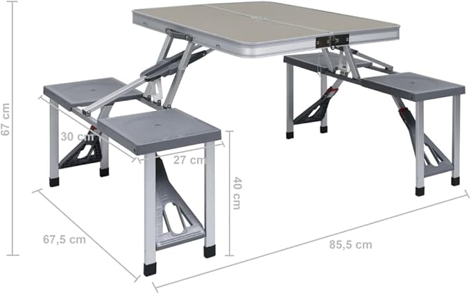 Folding Camping Table with 4 Seats Steel Aluminium
