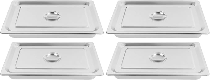 4 Pack Hotel Pan 2.5-Inch Deep Steam Table Pan with Lid 21.26 L x 12.6 W Hotel Pans Stainless Steel Pans Restaurant and Commercial Steam Tables