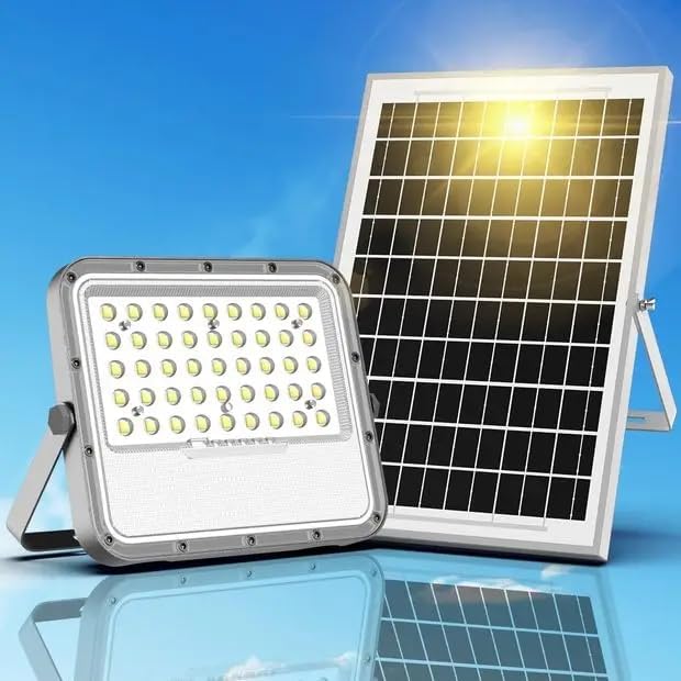 100W Solar Lights Outdoor 10000LM LED Automatic Light with 10000mAh Battery IP65 Waterproof Outside Solar Powered Security Flood Light and 8.2ft Cable with Remote Control for Pathway Patio &amp Yar