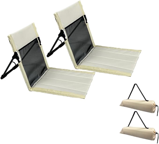 2 Pack Foldable Camping Chairs with Mesh BackrestUltra-Light Portable Beach Chairs with Carry Bag for Sunbathing Swimming Poolside Picnic Lawn Road Trips (Khaki)
