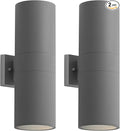 mirrea 18 Modern Outdoor Porch Light Patio Light in 2 Lights with Aluminum Cylinder and Tempered Glass Cover Waterproof Wall Sconce 2 Pack (Matte Gray)