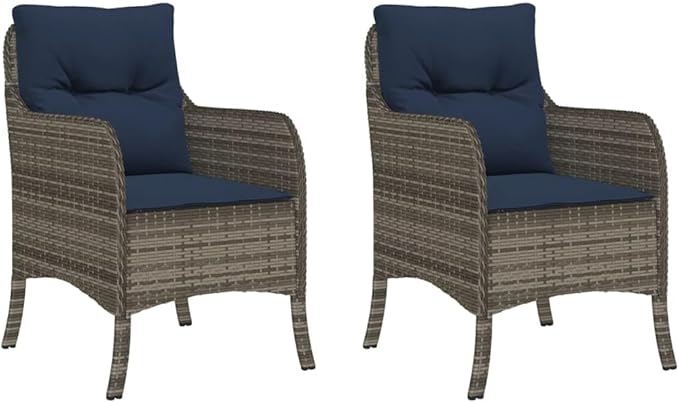 Patio Chairs with Cushions 2 pcs Gray Poly Rattan Outdoor Furniture Comfortable Lounge Chair with Removable Cushions Durable Powder-Coated Steel Frame for Patio Garden Balcony