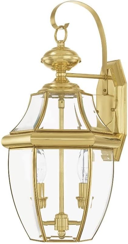Livex Lighting 2251-07 Monterey 2 Light Outdoor Bronze Finish Solid Brass Wall Lantern with Clear Beveled Glass 20.25 x 10.5 x 20.25