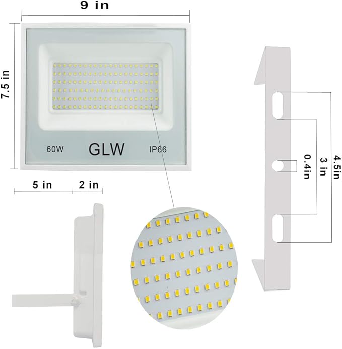 LED Flood Lights 60W 3 Pack 6000lm Super Bright Floodlight IP66 Waterproof Outdoor Security Work Light with Plug 6000K Daylight White Light for Garden Backyard Playground Yard Garage