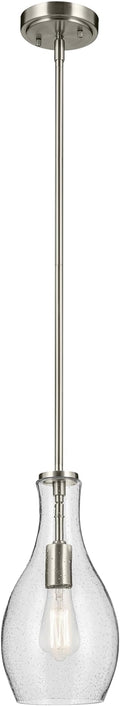 Everly 13.75 1-Light Bell Pendant with Clear Seeded Glass in Brushed Nickel for a Kitchen Island Dining Nook or Home Bar (13.75 x 7) 42456NICS
