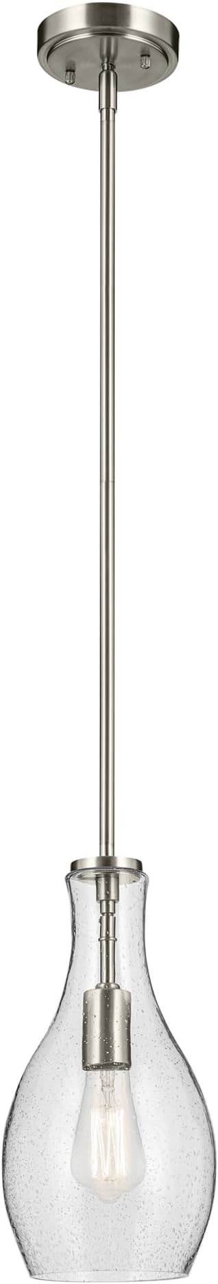 Everly 13.75 1-Light Bell Pendant with Clear Seeded Glass in Brushed Nickel for a Kitchen Island Dining Nook or Home Bar (13.75 x 7) 42456NICS