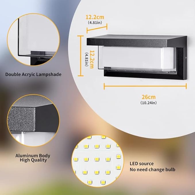 18W Modern LED Wall Light Outdoor 2Pack3000K Warm White Waterproof Porch Patio Lights Mount Outside FixturesMatte Black Aluminium LANFU