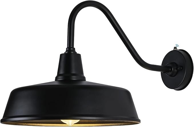 Barn Lights Outdoor Gooseneck - 15 Black Dusk to Dawn Exterior Barn Lights for House Farmhouse Wall Lighting Fixtures with Photocell for Porch Garage (15 Diameter 1pc)