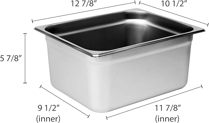 TrueCraftware-Half Size 6 Deep Stainless Steel Anti-Jamming Steam Table Pan 22 Gauge- Chafing Steam Table Pans Catering Food Storage Metal Pan Hotel Pan for Restaurant Events Catering Use