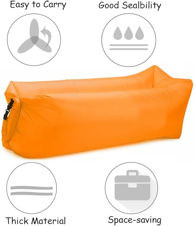 Inflatable Lounger Air Chair Sofa Bed Sleeping Bag Couch for Beach Camping Lake Garden (Orange)